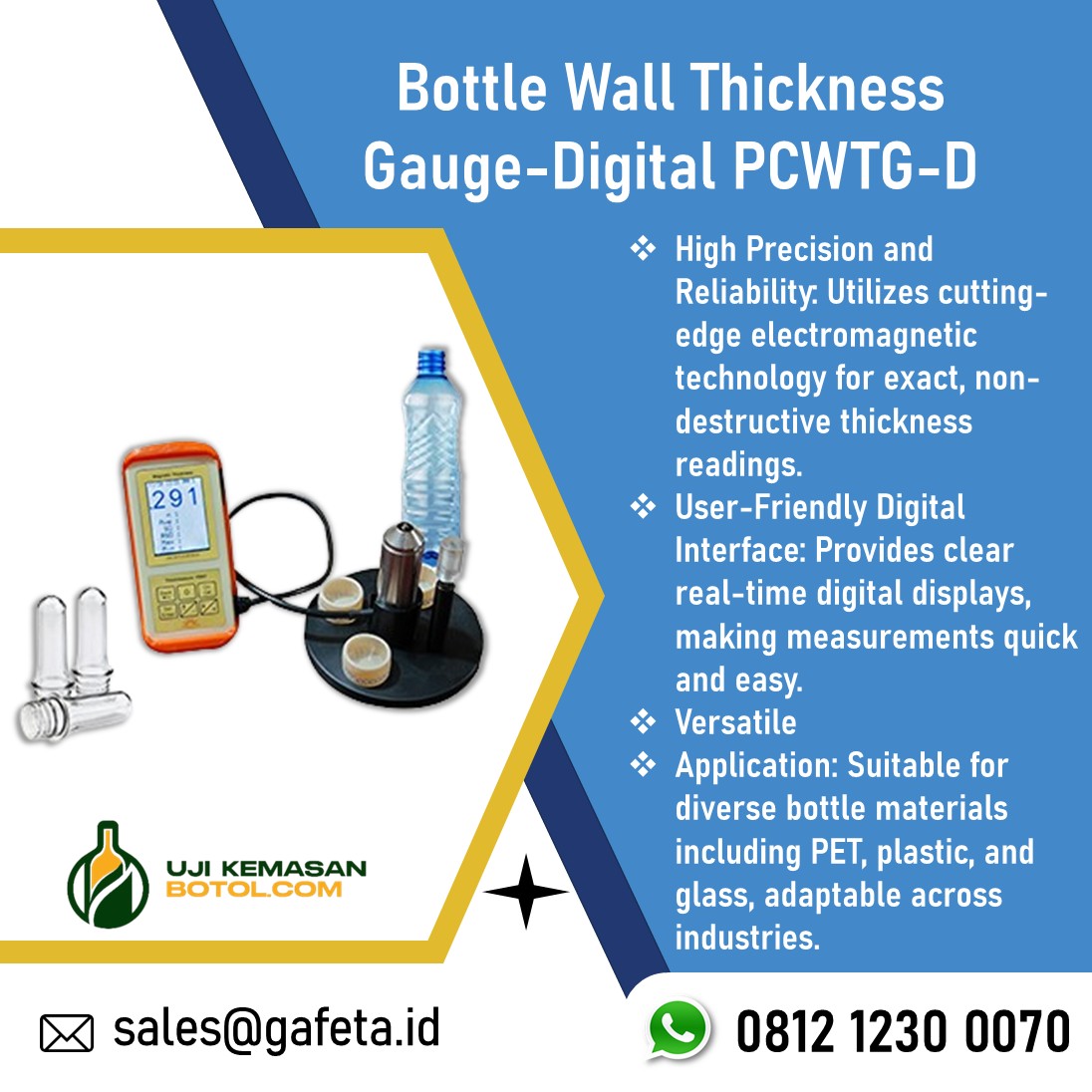Jual Alat Ukur Ketebalan Dinding Botol PCWTG-D Bottle Wall Thickness Gauge