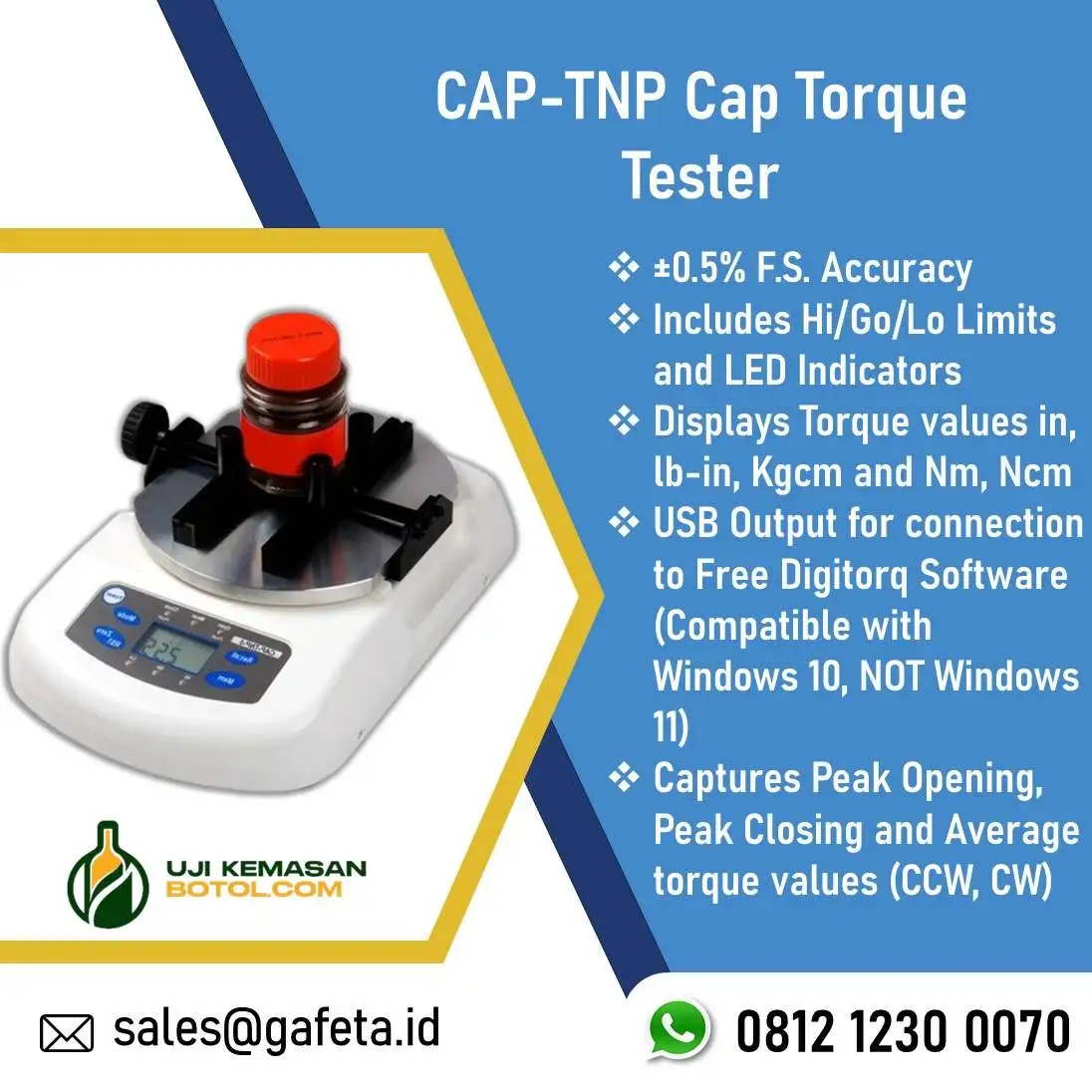 Jual CAP-TNP Digital Cap Torque Tester – Alat Uji Torsi Tutup Botol 3 Mode