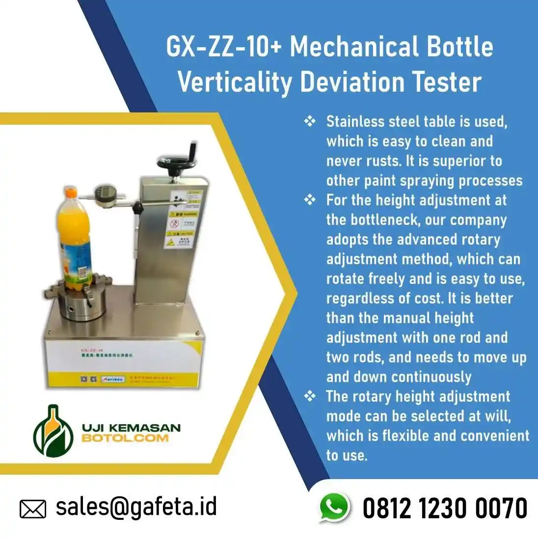 GX-ZZ-10+ Bottle Verticality Deviation Tester: Uji Deviasi Vertikal Botol