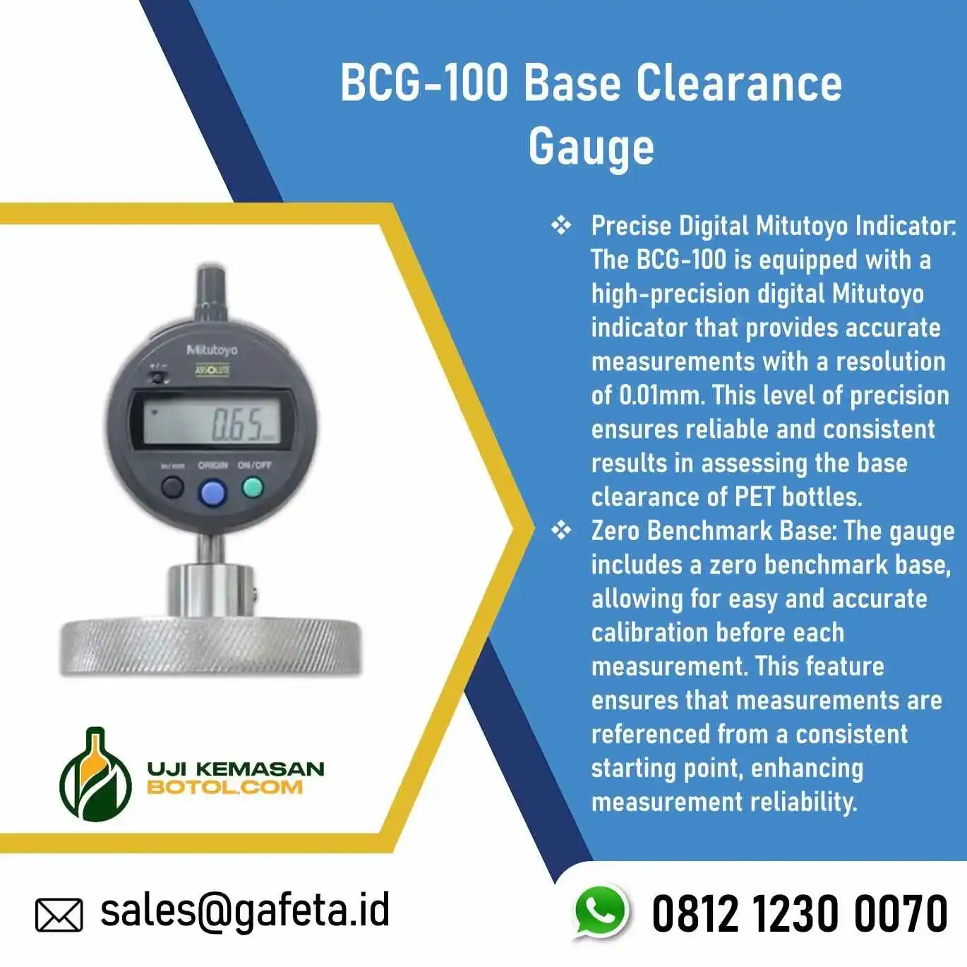 Jual BCG-100 Base Clearance Gauge: Ukur Jarak Cekungan Dasar Botol PET