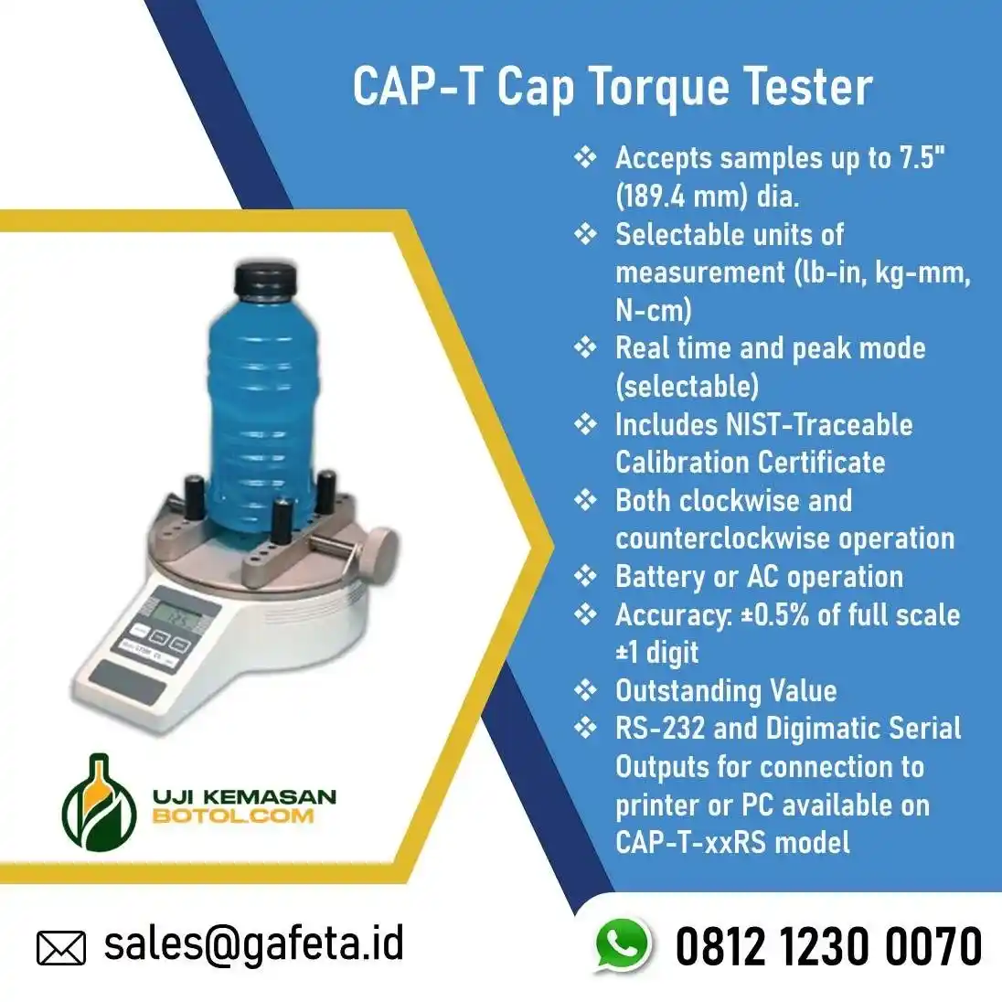 Jual CAP-T Cap Torque Tester | Tes Twist-Off & Twist-On Tutup Botol