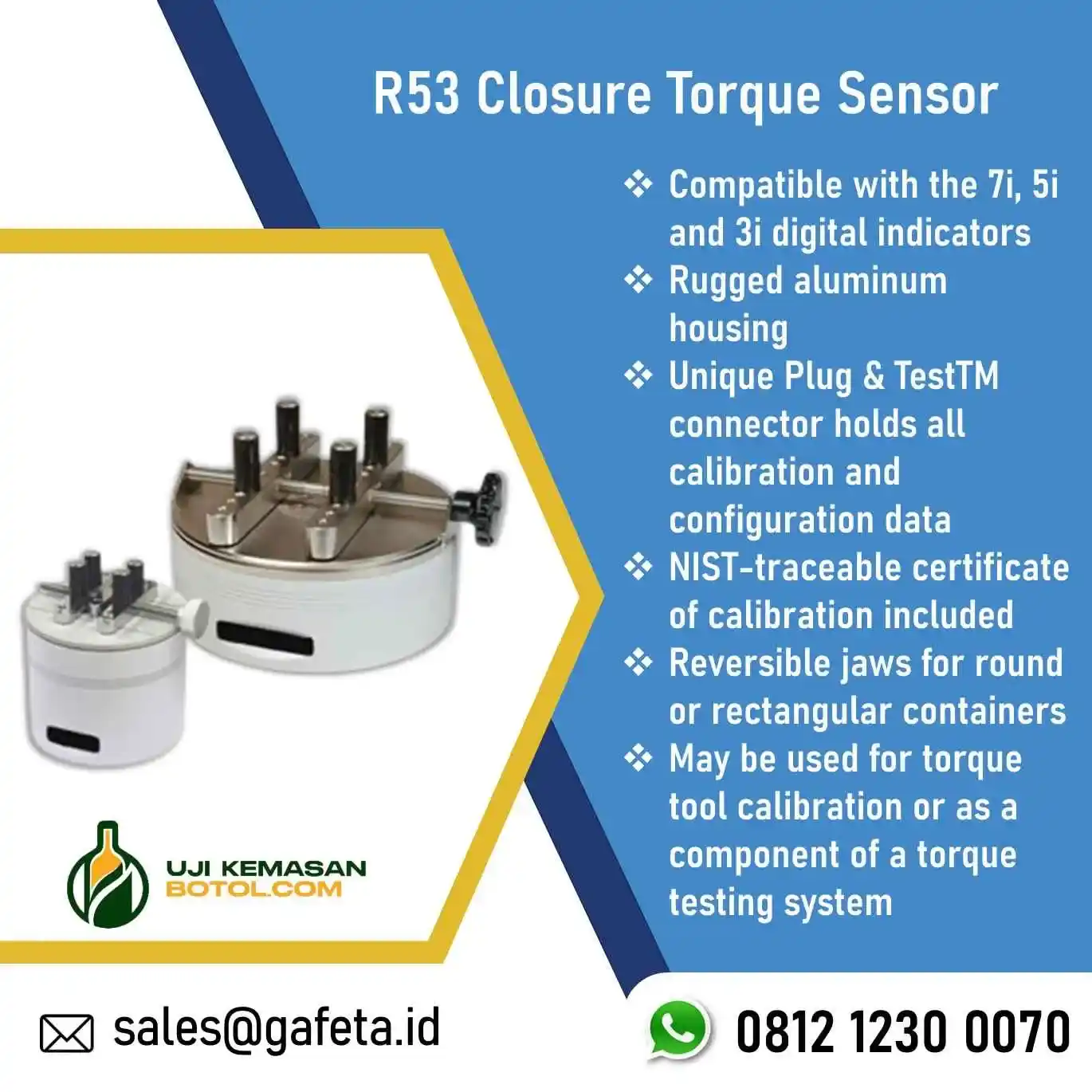 Jual R53 Closure Torque Sensor Dua Arah Uji Torsi Tutup Botol