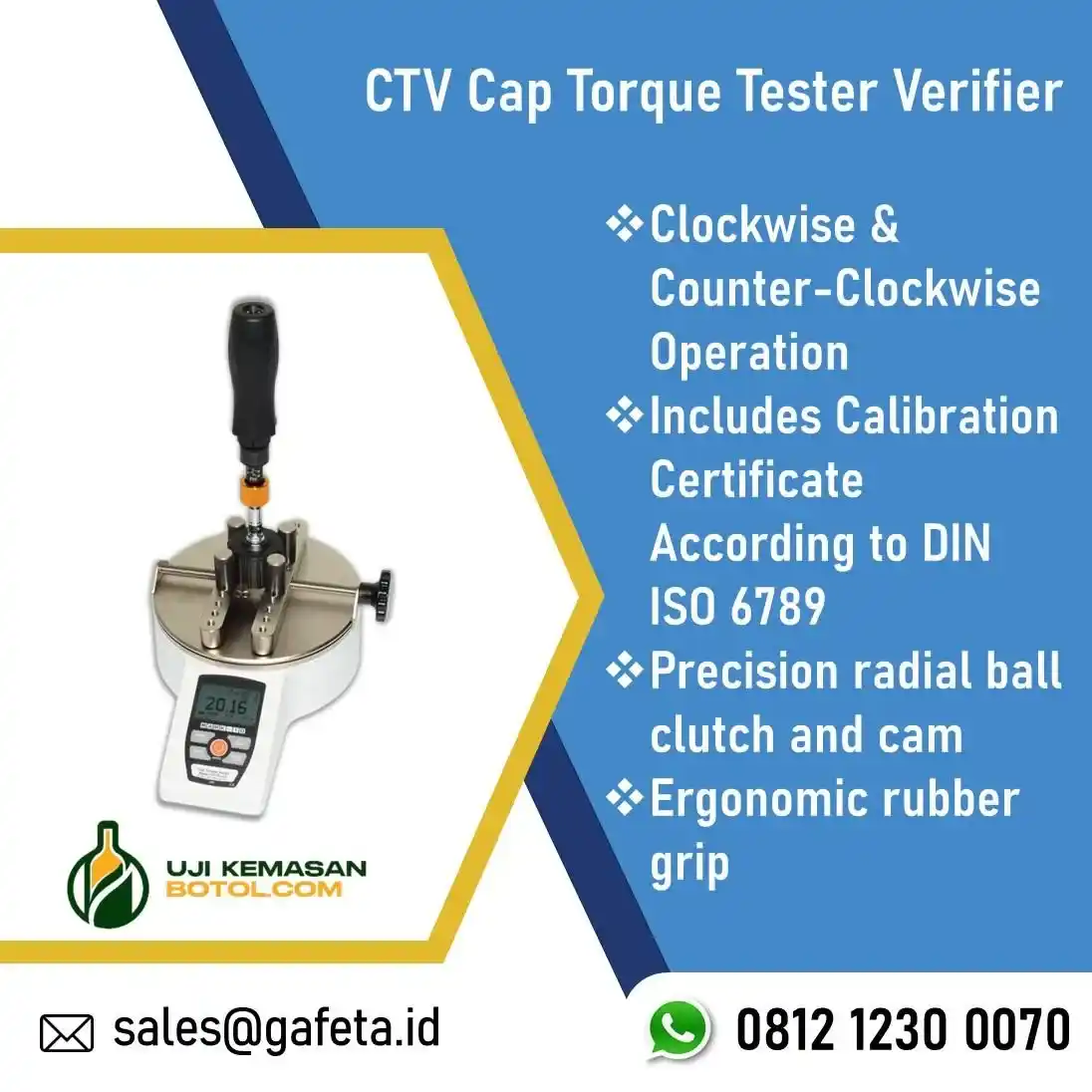 Jual CTV Cap Torque Tester Verifier untuk Kalibrasi DIN ISO 6789