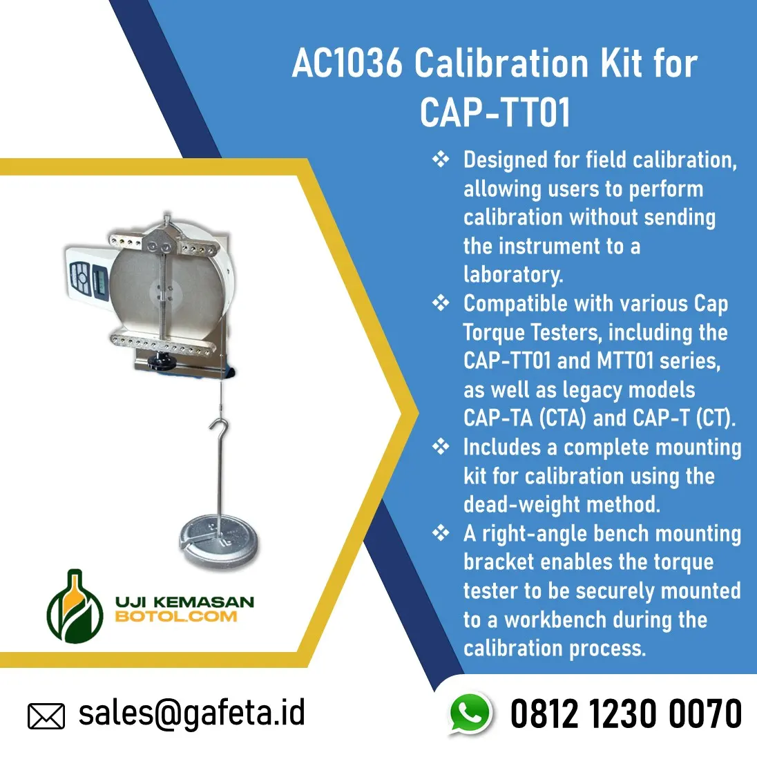 Jual Calibration Kit AC1036 untuk Kalibrasi Cap Torque CAP-TT01