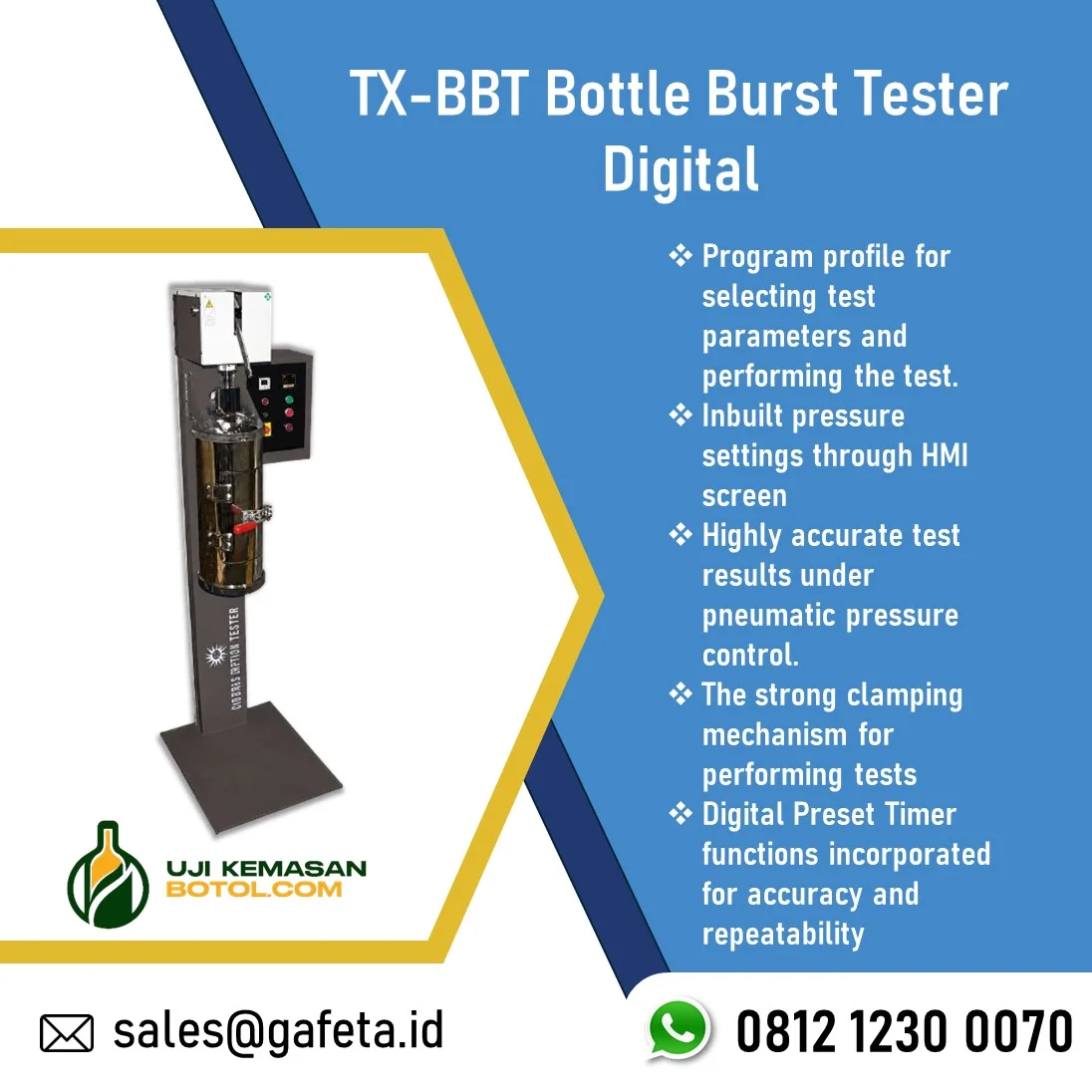 Jual Bottle Burst Tester Digital TX-BBT untuk Uji Burst Botol PET